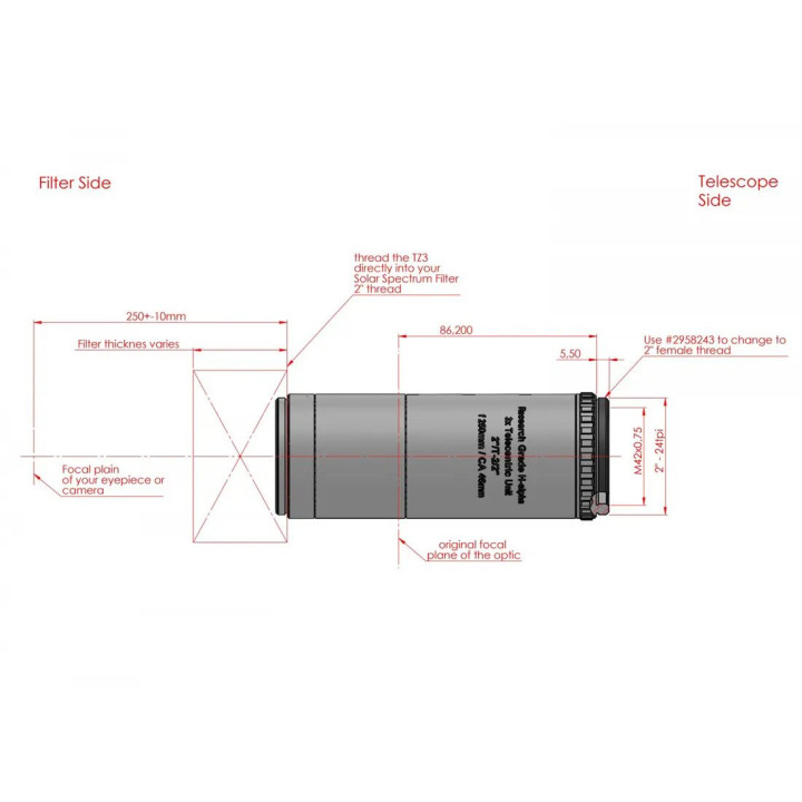 SISTEMA TELECÉNTRICO TZ-3 DE GRADO DE INVESTIGACIÓN DE 2" (LONGITUD FOCAL 3X) BAADER PLANETARIUM