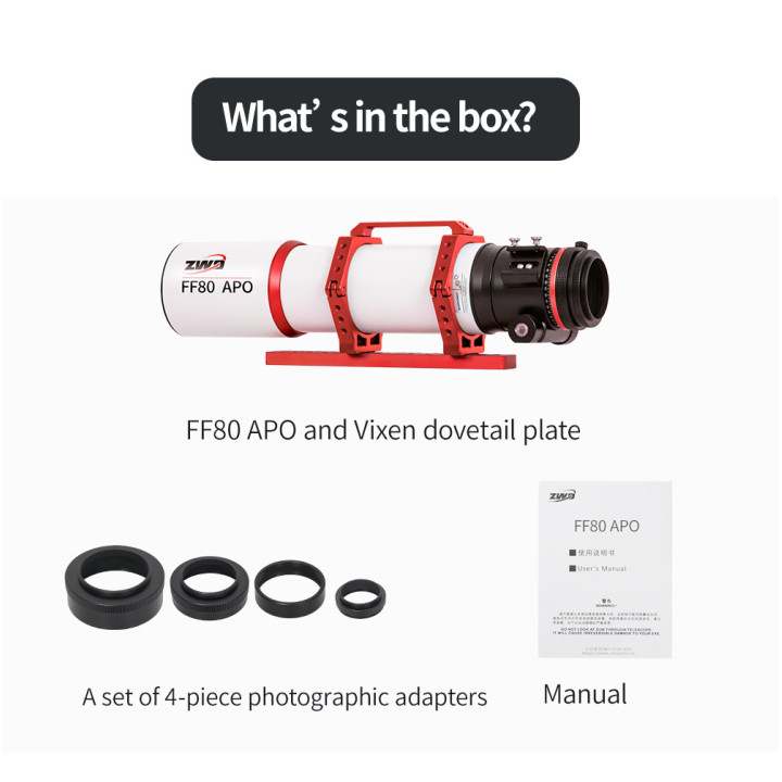 TUBO OPTICO REFRACTOR ZWO APO FF80 (f/7.4)