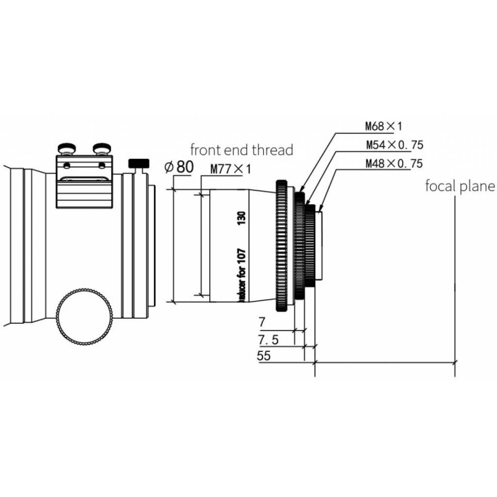 REDUCTOR DE FOCAL ZWO 0.7X PARA REFRACTOR FF107 O FF130