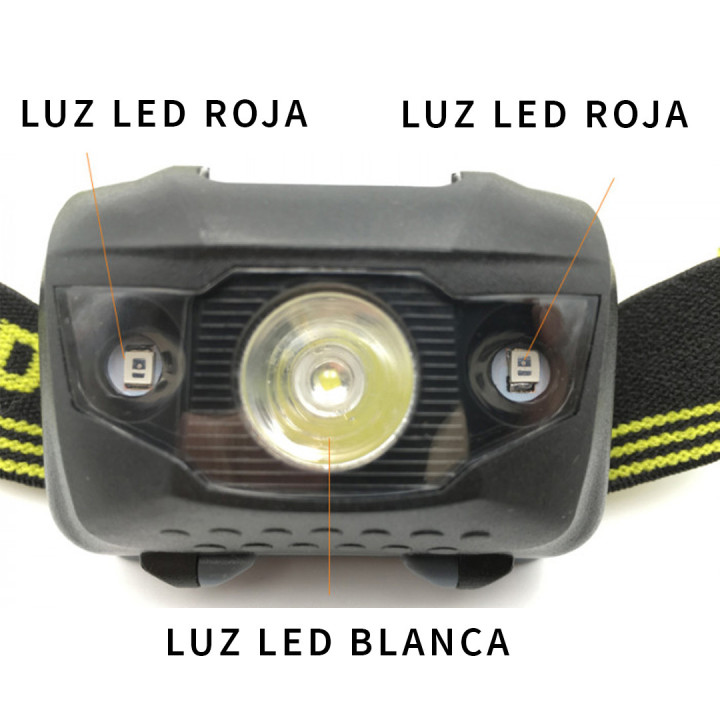 Linterna frontal AC LED ZK20 luz roja y blanca