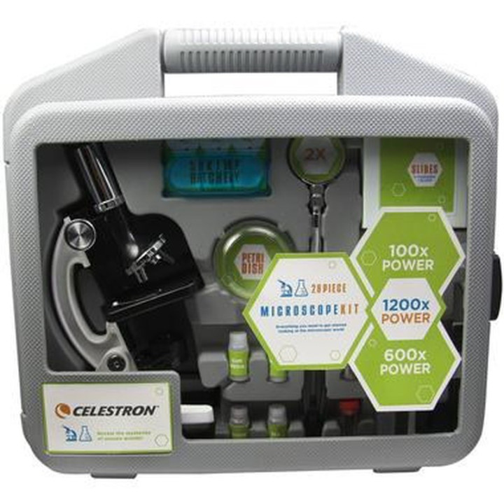 Kit de microscopio biológico Celestron 28 piezas con maleta