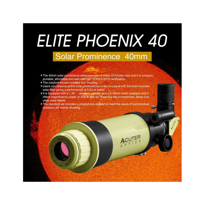 TELESCOPIO SOLAR ACUTER ELITE PHOENIX 80/400 FILTRO 40 MM H-ALPHA